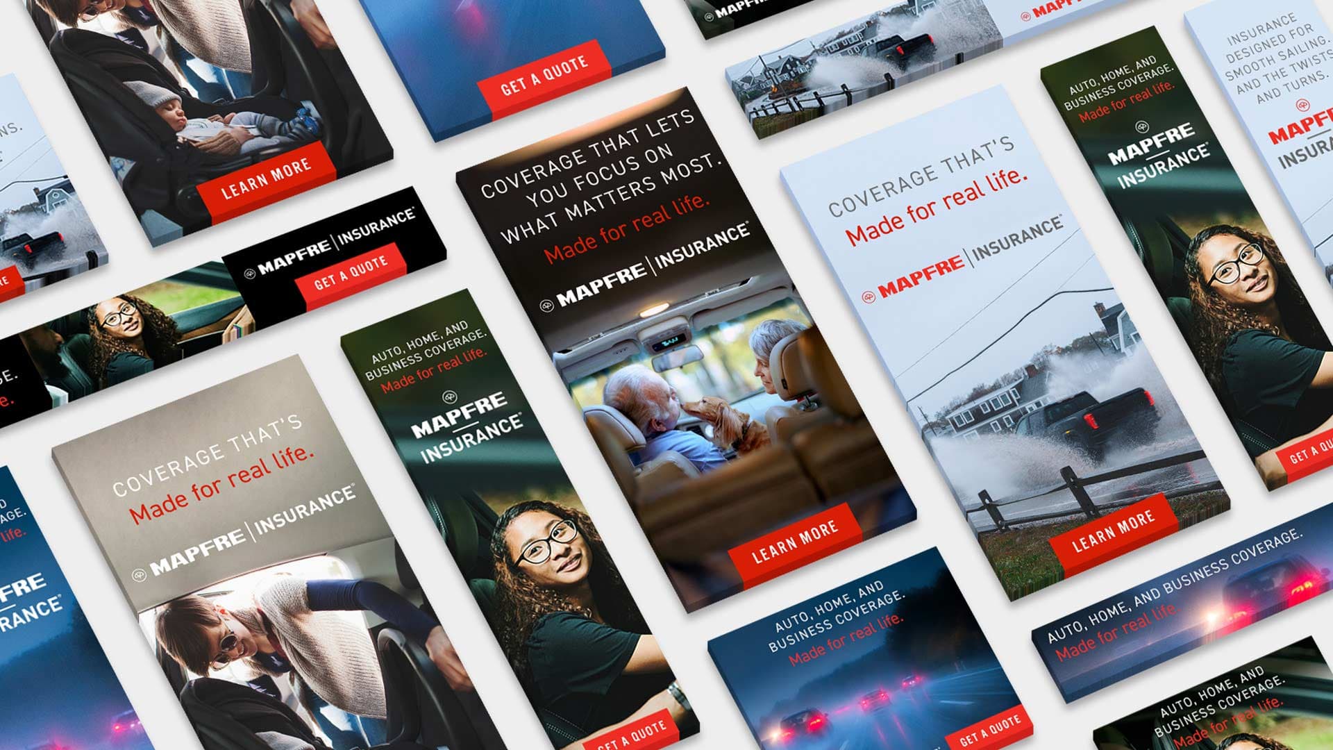 A selection of online advertising ads laid out on a surface.