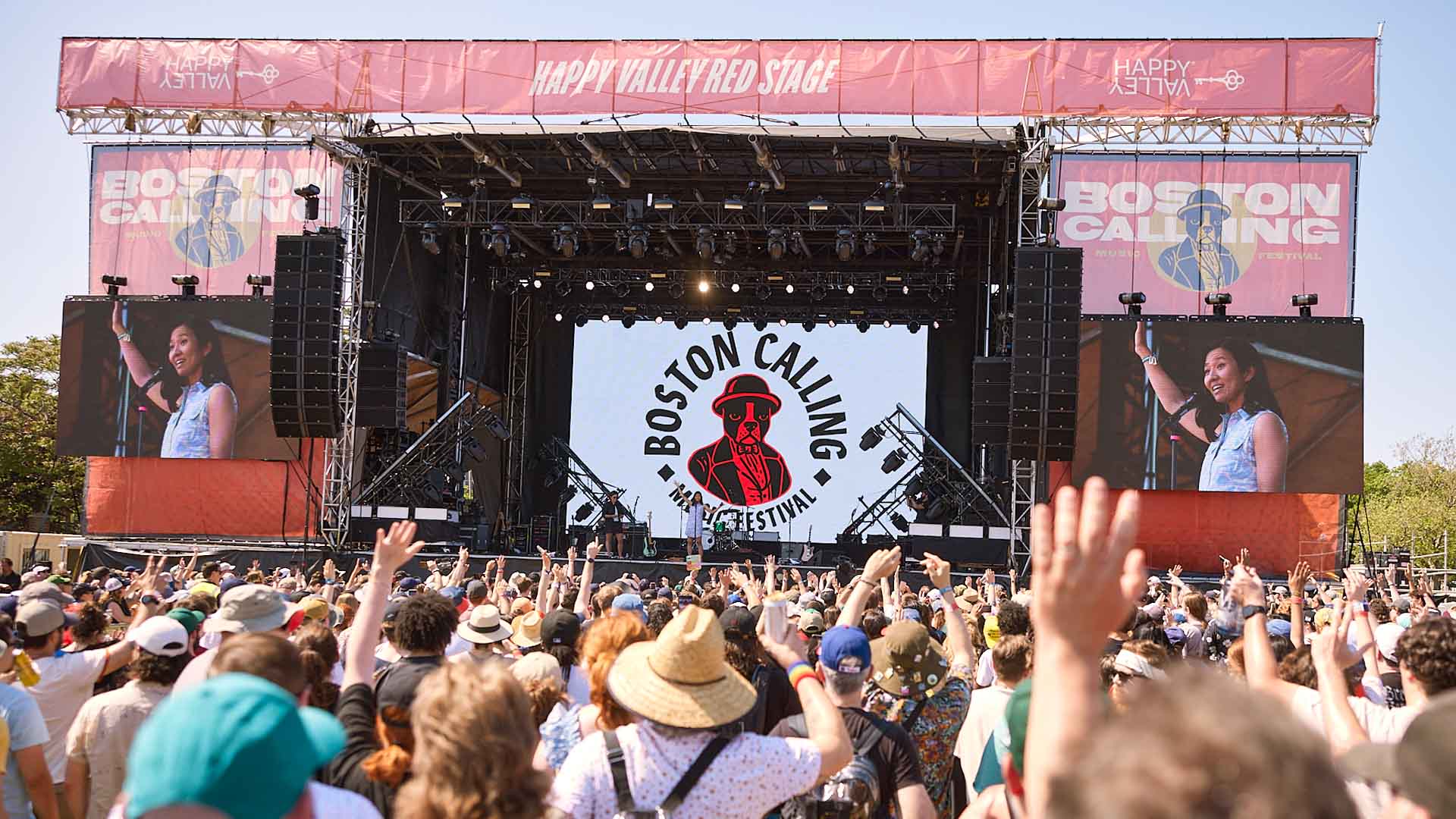Boston Calling red stage with Happy Valley sponsorship