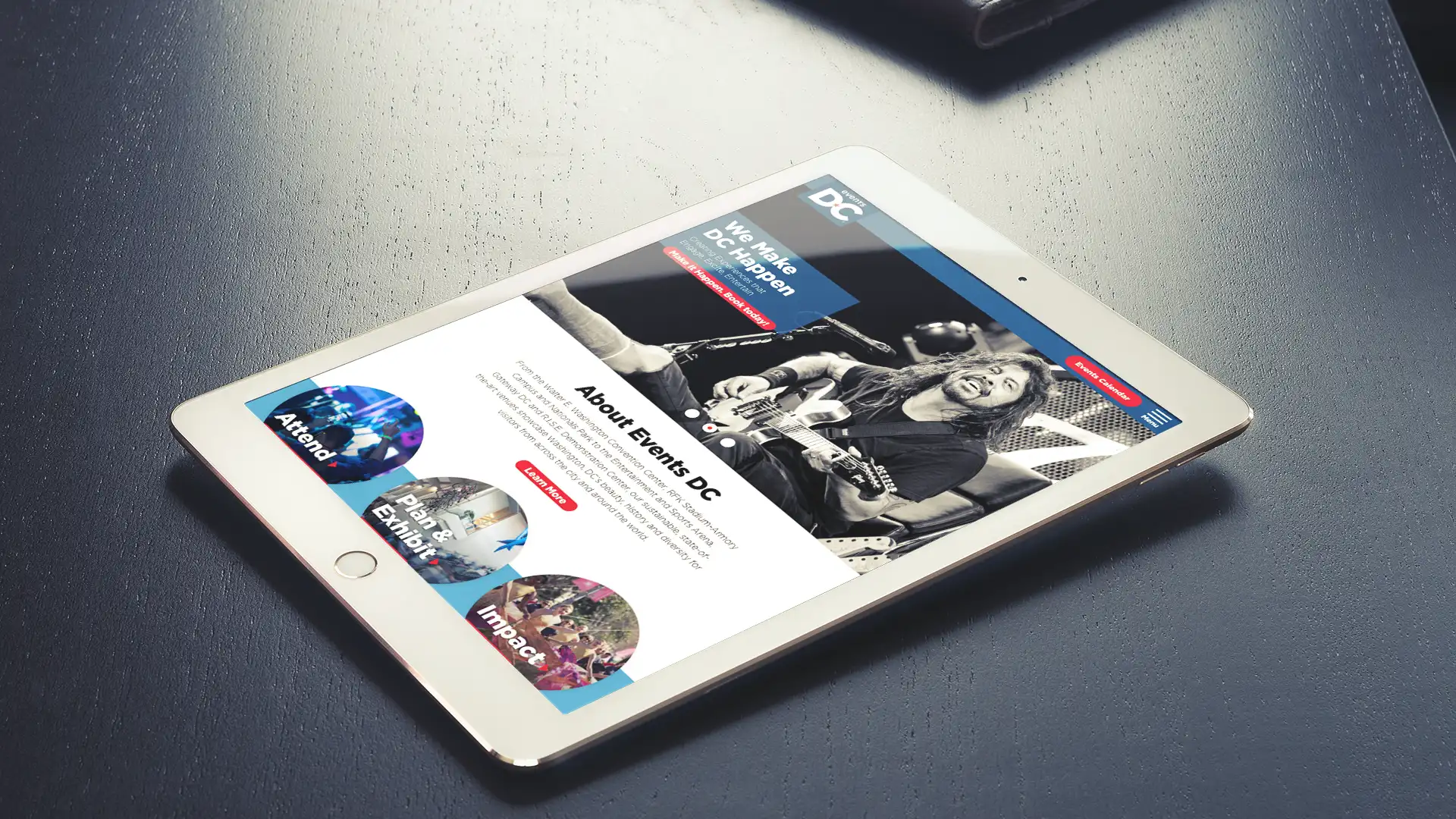 Events DC website on a tablet