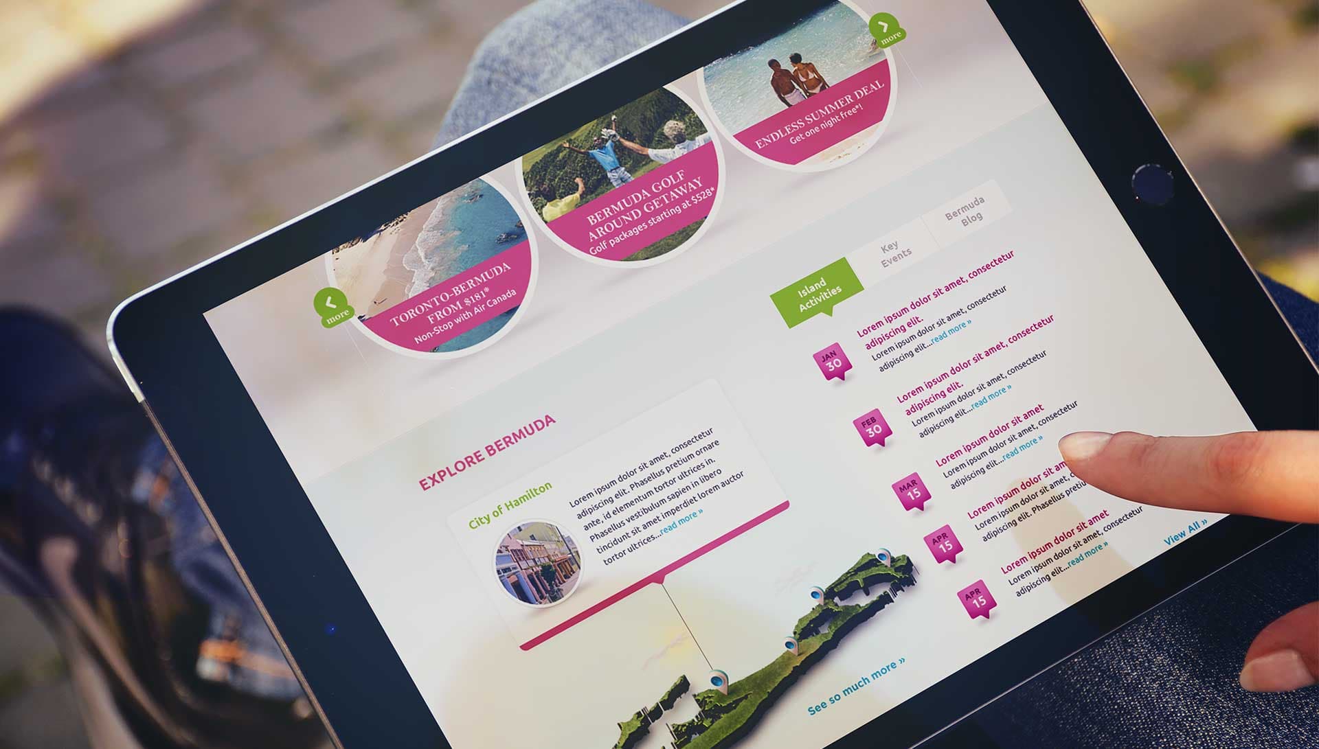 Bermuda website on a tablet
