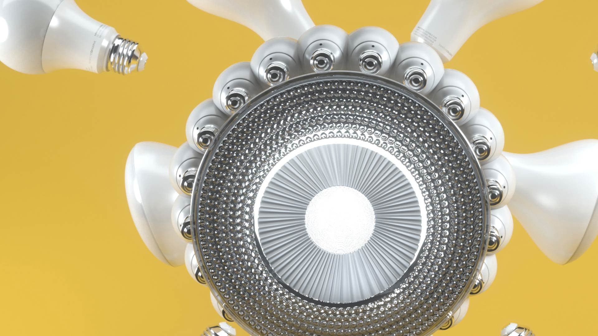 a closeup of lightbulbs on a yellow background