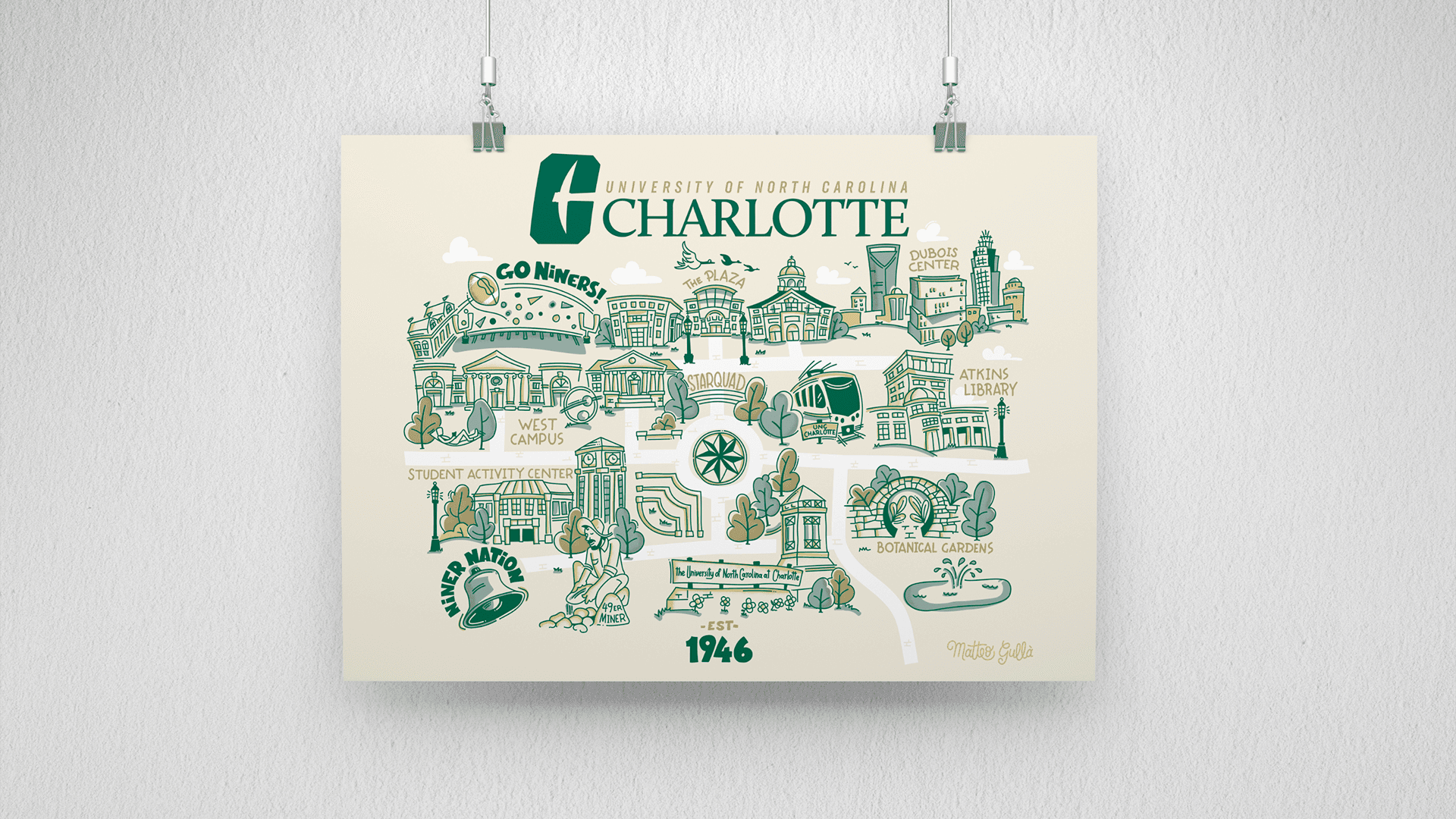 A mural depicting UNC Charlotte Campus