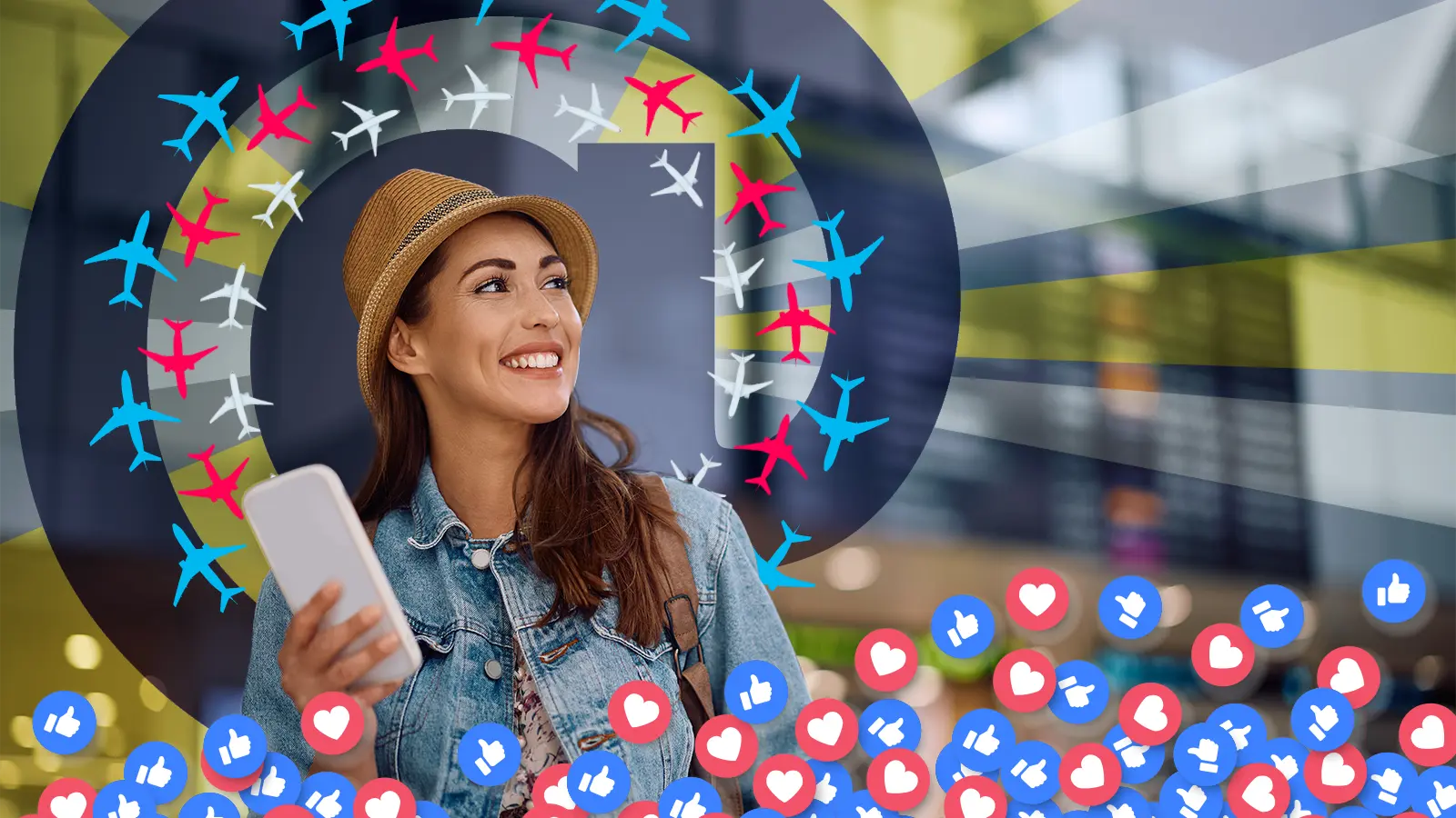Traveler with smartphone at airport