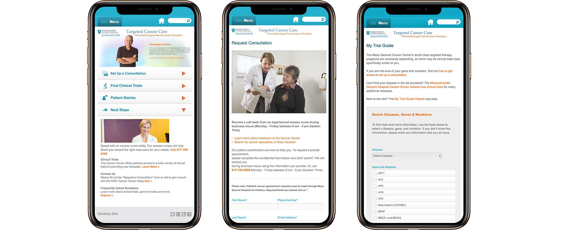 Preview of Targeted Cancer Care site on smartphones
