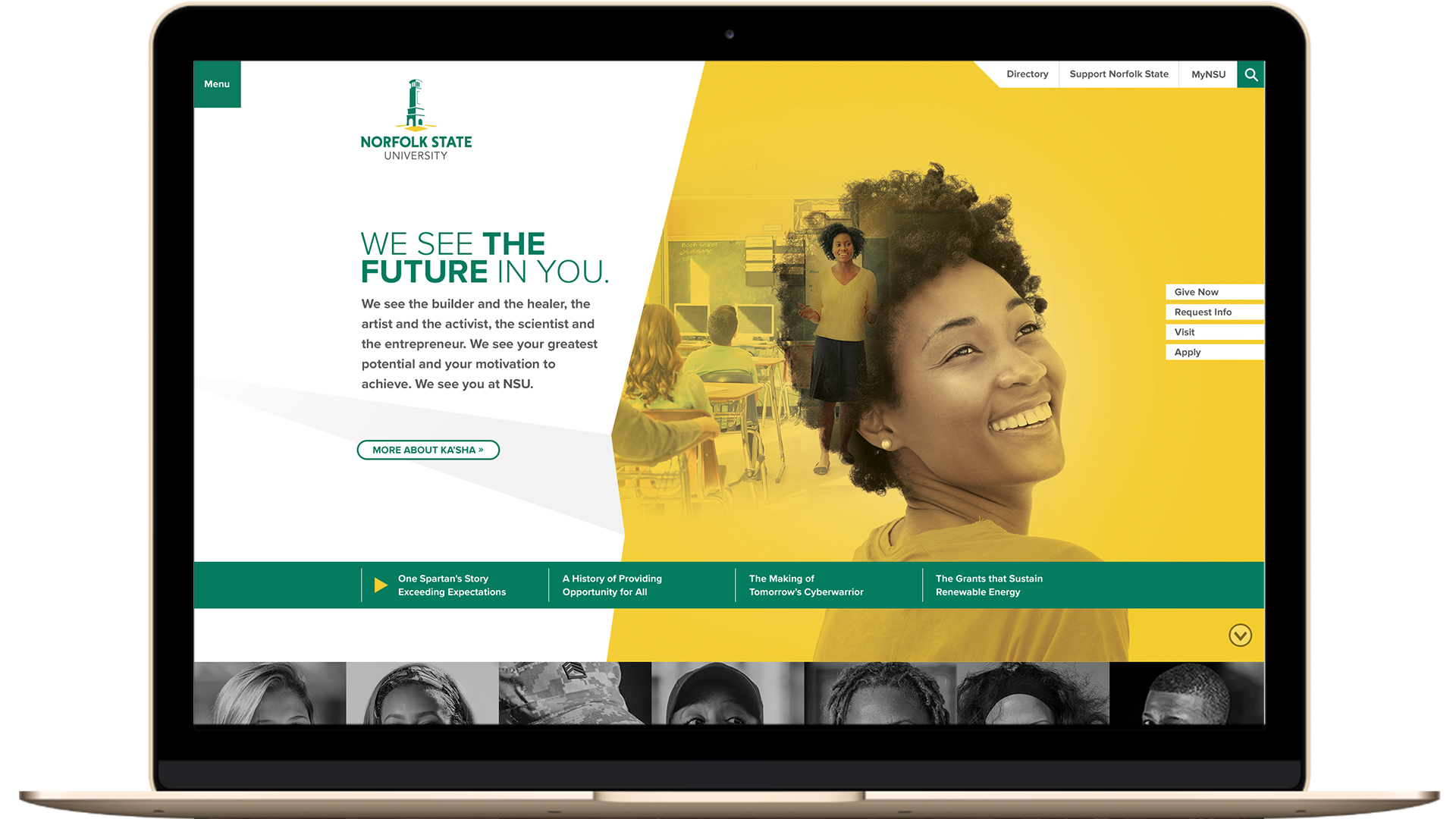 NSU website homepage preview on laptop