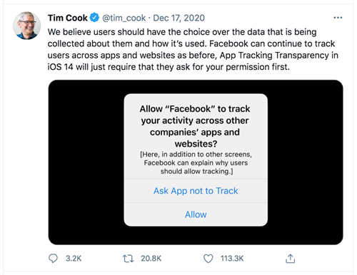 A tweet from Apple’s CEO, Tim Cook