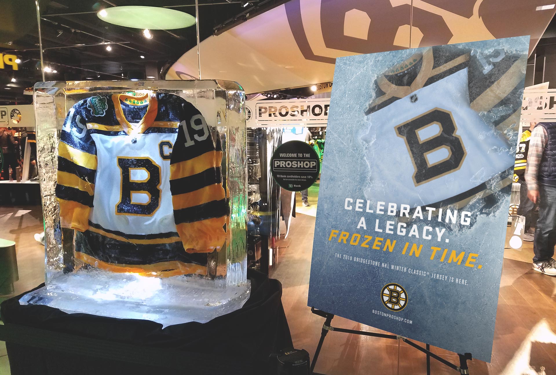 Winter Classic jersey displayed in the Bruins Pro Shop