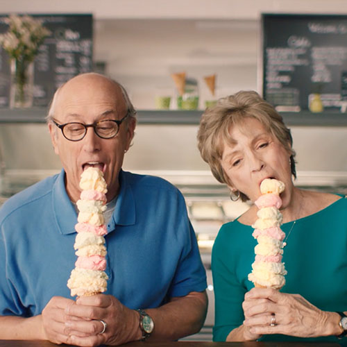 Retired couple eating LOTS of ice cream