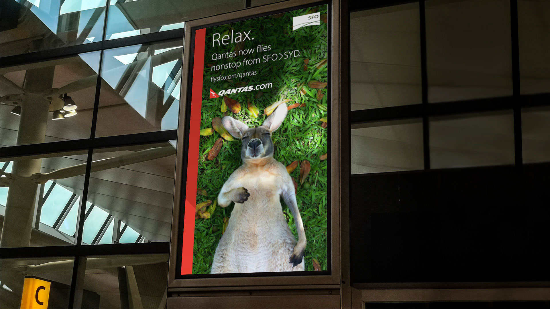 SFO poster: Relax. Qantas now flies nonstop from SFO to SYD. Fly Qantas.