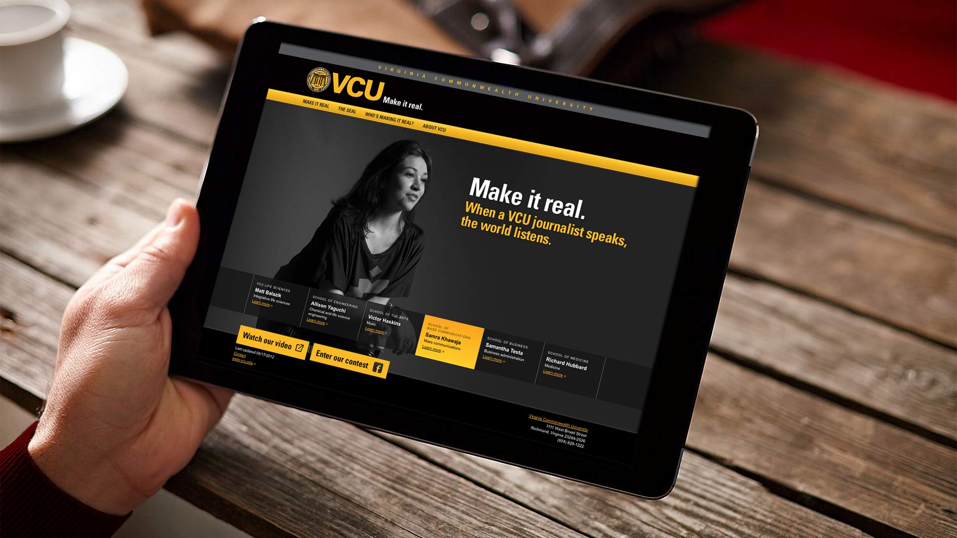 An ipad with the VCU website pulled up