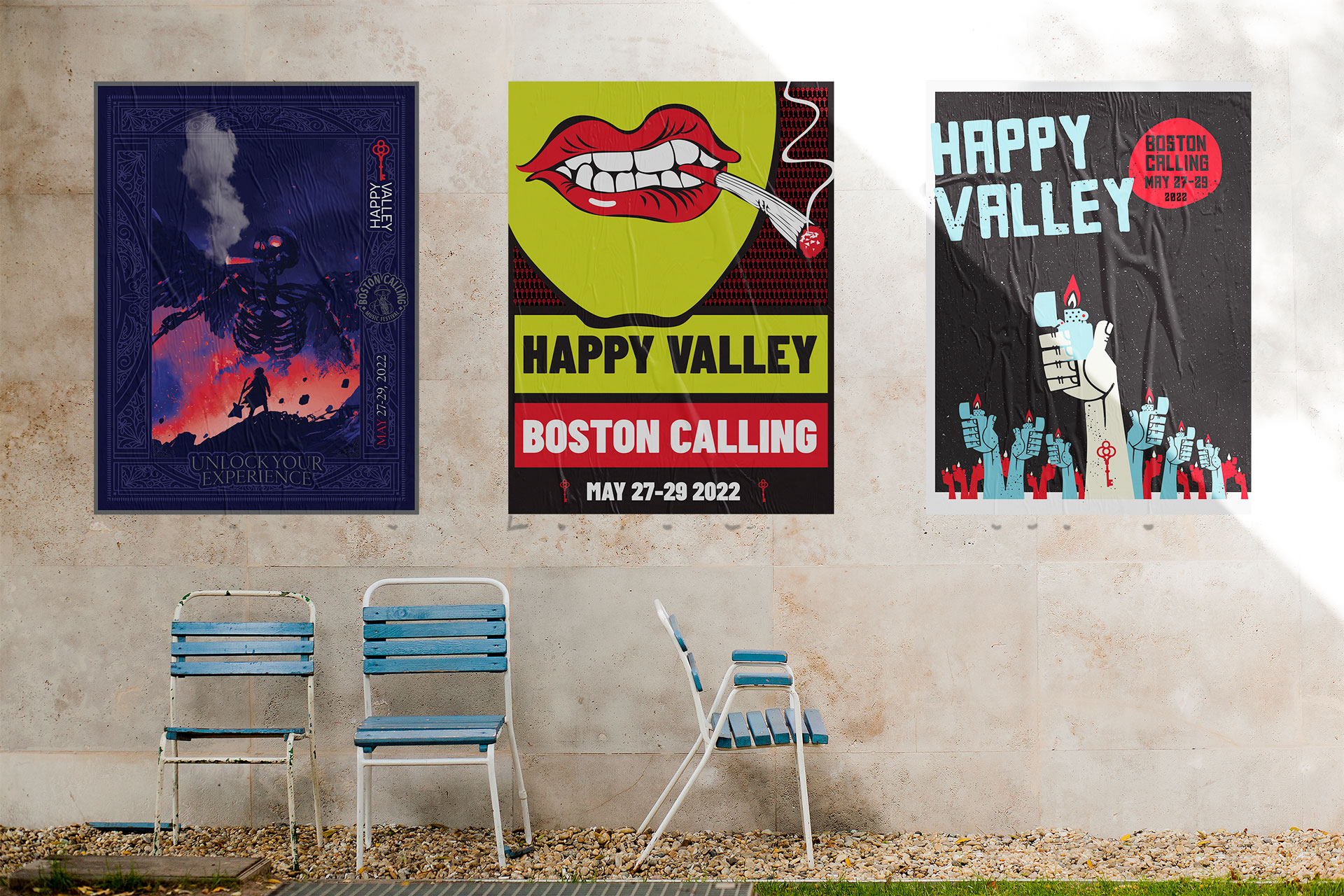 Three Happy Valley posters on a street wall