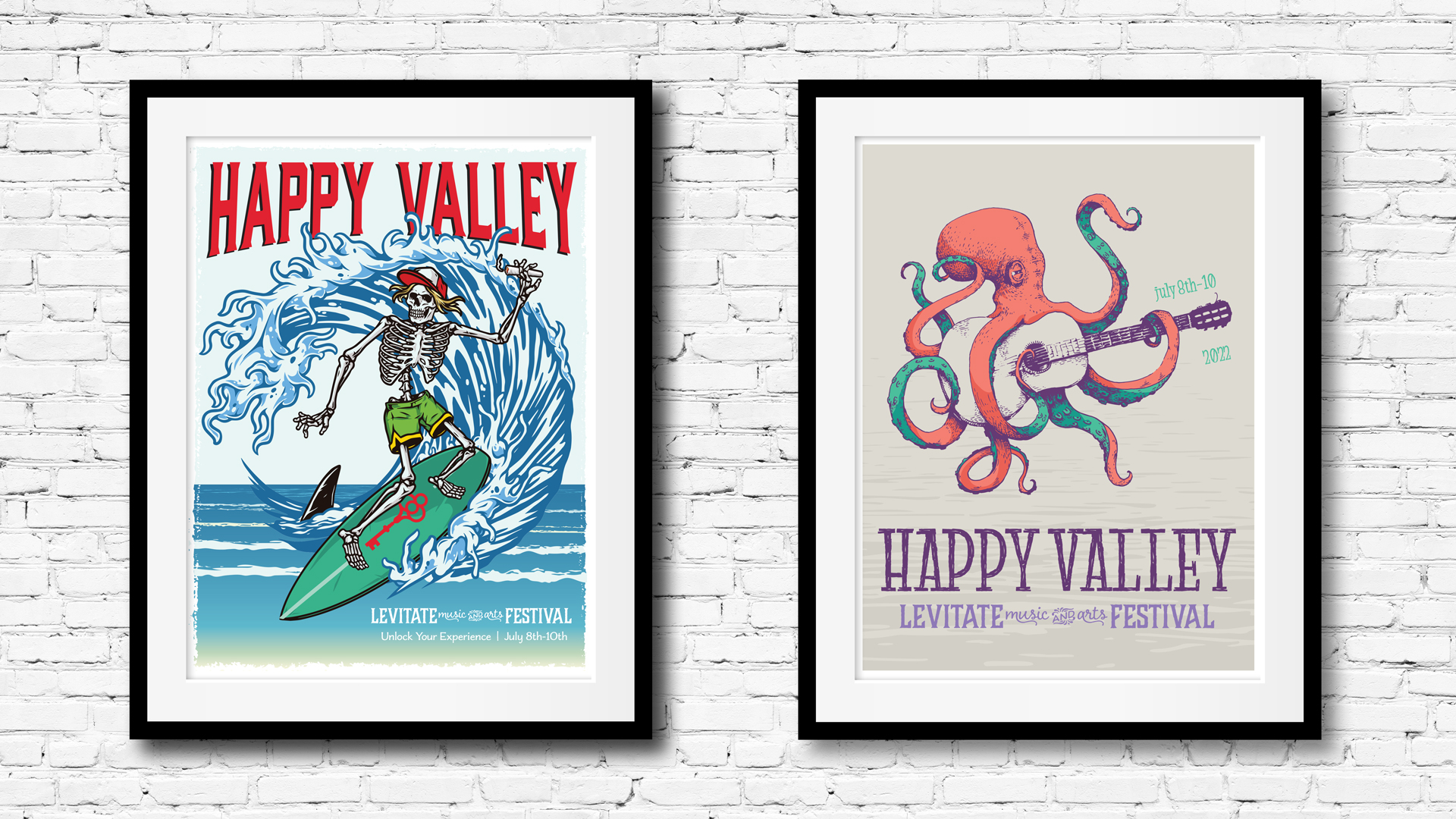 Skeleton and octopus posters for Happy Valley